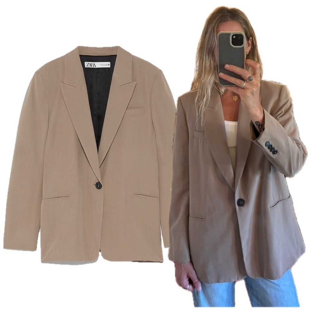 Zara Oversized Tan Single Button Blazer Suit Jacket